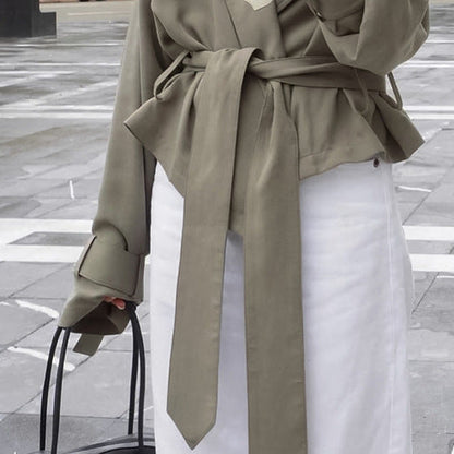 Style Women's Elegant Turn-Down Collar Belted Coat, Lazy Casual Versatile Trench Coat