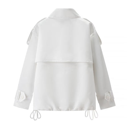 Long sleeved white double breasted loose jacket for women