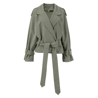 Style Women's Elegant Turn-Down Collar Belted Coat, Lazy Casual Versatile Trench Coat