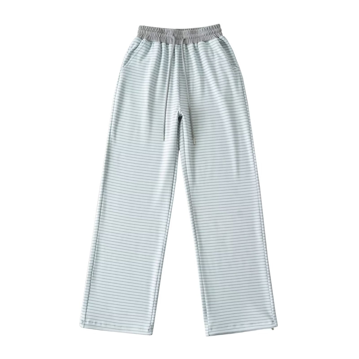 Derong lazy style contrasting striped high waisted wide leg pants